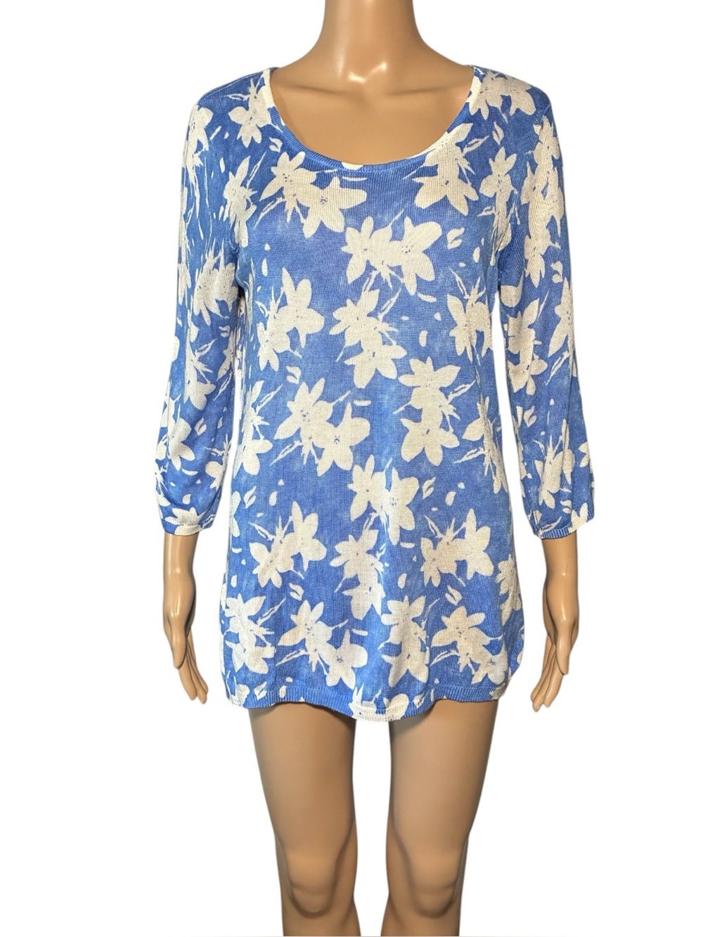 Emily Daniels Women's Sweater Size PL Floral Knit Boat Neck Lightweight